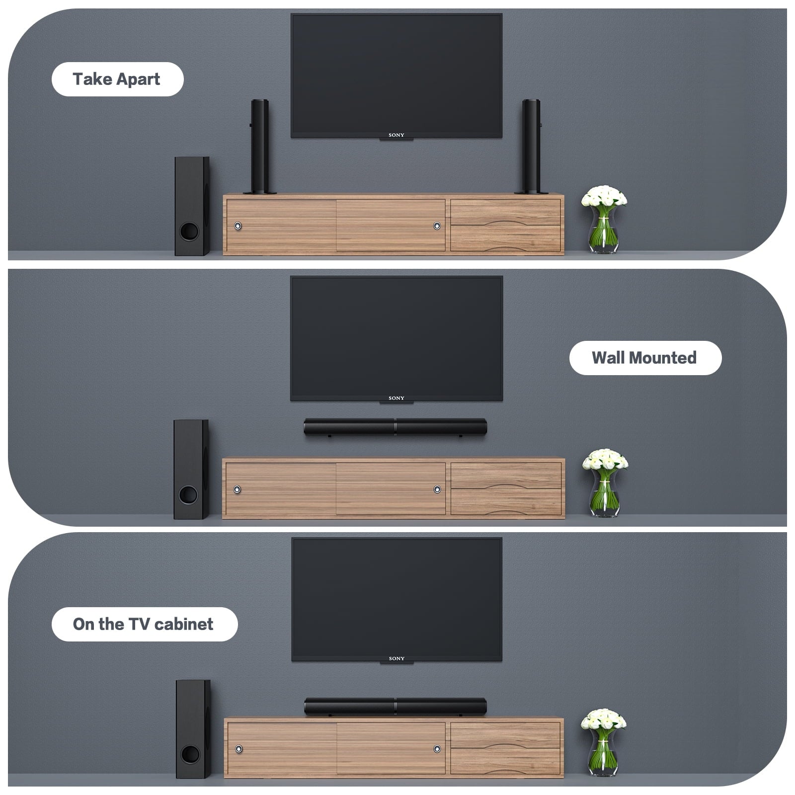 4.1Ch Sound Bar with Subwoofer, 120W Separable Sound Bar for TV, 2-In-1 Detachable Sound Bar with Usb/Aux/Coaxial/Optical/Hdmi/Bluetooth